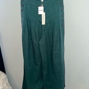 Free People Moon River Green Button-Split Leg Wide Pants